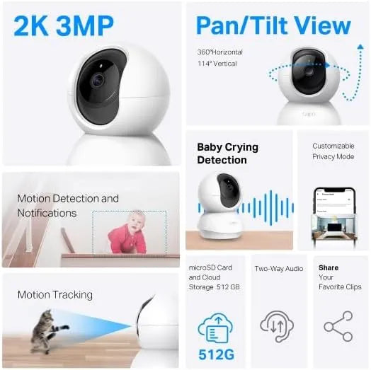 Tapo 2K Pan Tilt Security Camera for Baby Monitor, Dog Camera, C210P2