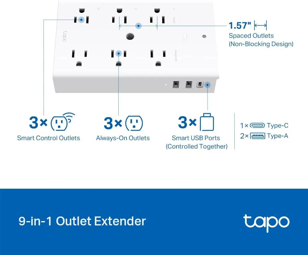 Tapo Smart Plug Outlet Extender, P306, 3 Individual Smart Outlets
