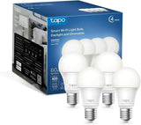 TP-Link Tapo Smart Light Bulbs - Natural Daylight, Dimmable, Compatible w/Alexa and Google Home, A60 Bulb/E27 Base, 60W Equivalent, 800LM CRI>90, 2.4GHz WiFi Only, No Hub Required, Tapo L520E(4-Pack)