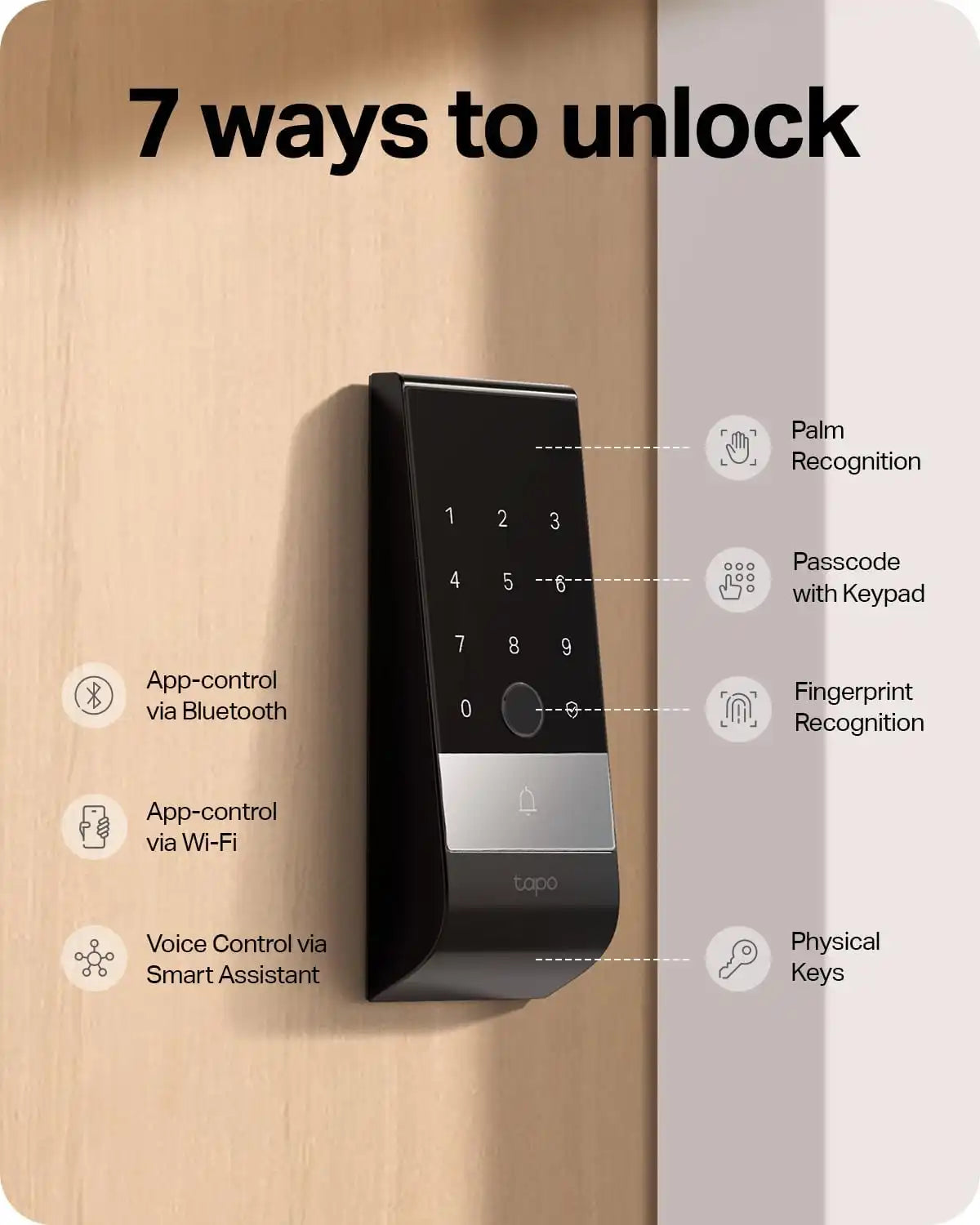 Tapo Smart Door Lock Wi-Fi Deadbolt, Palm & Fingerprint Recognition, DL130