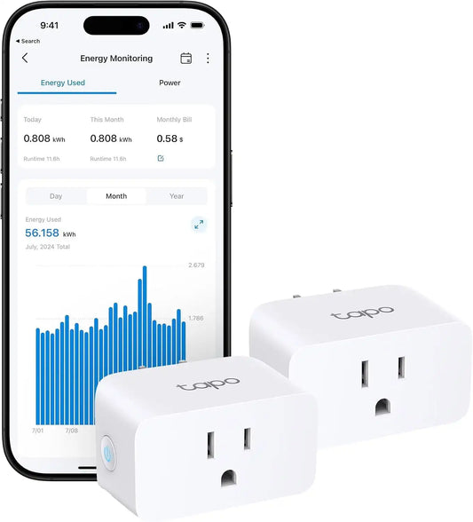 Tapo Smart Plug, Matter Compatible, Energy Monitoring, P110M(2-Pack), 15A