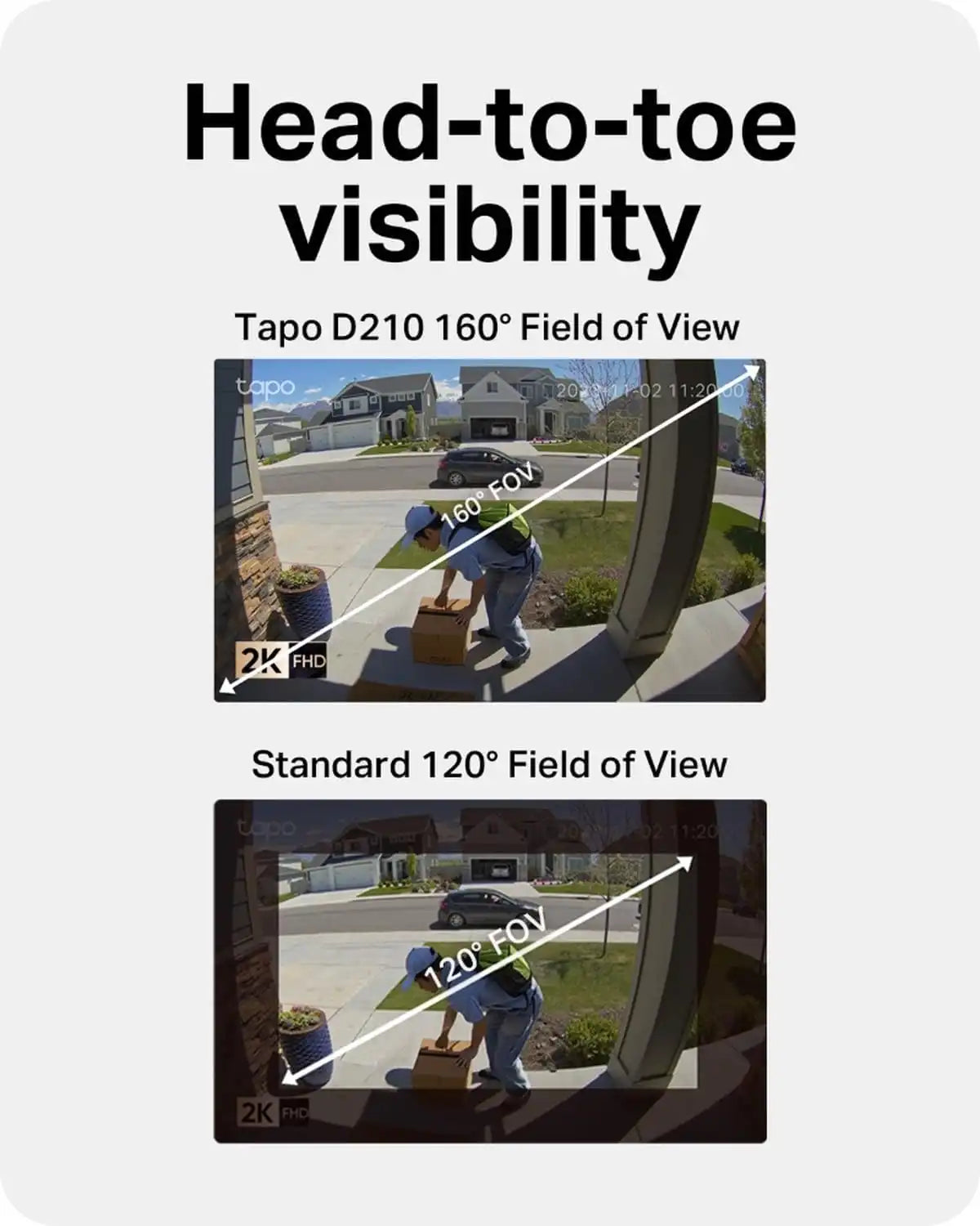 Tapo 2K Wireless Smart Video Doorbell w/Chime, 160° Ultra-Wide View, D210