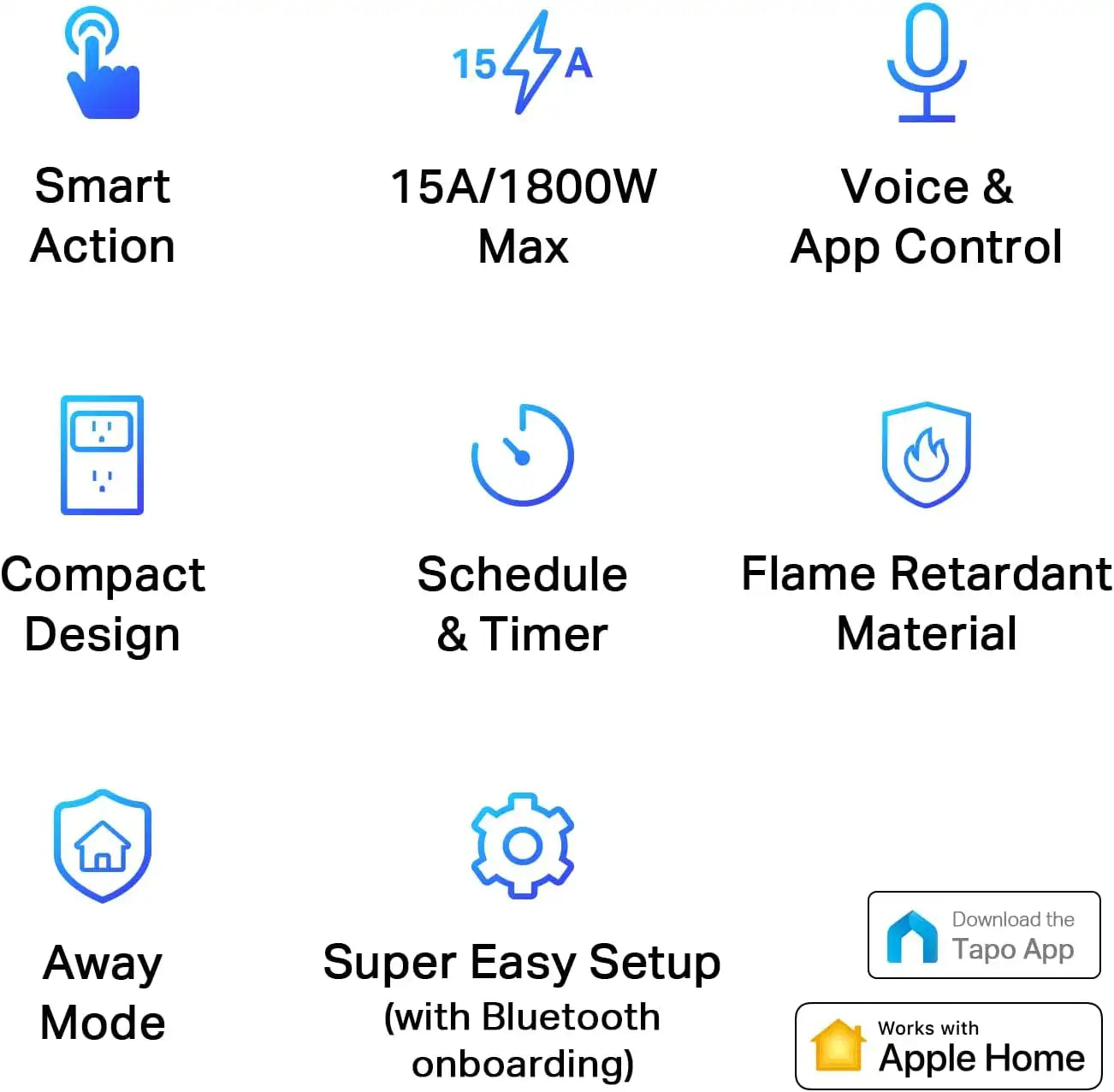 Tapo Apple HomeKit Smart Plug Mini, 15A, P125(2-Pack)