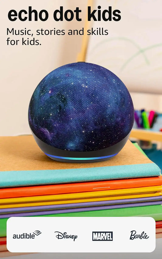 Amazon Echo Dot Kids (newest model), Smart speaker to enjoy age-appropriate audiobooks, sleep routines and Alexa+ experiences to create and learn, Stardust design