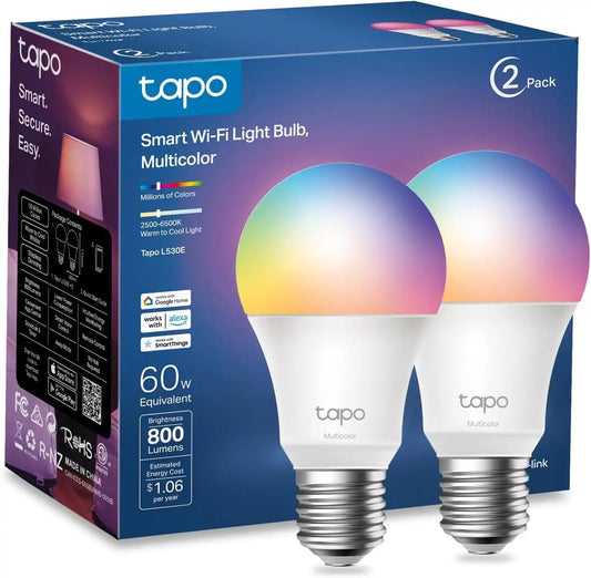 Tapo Multicolor Dimmable Smart Light Bulbs, L530E(2-Pack), A19 E26, 800LM