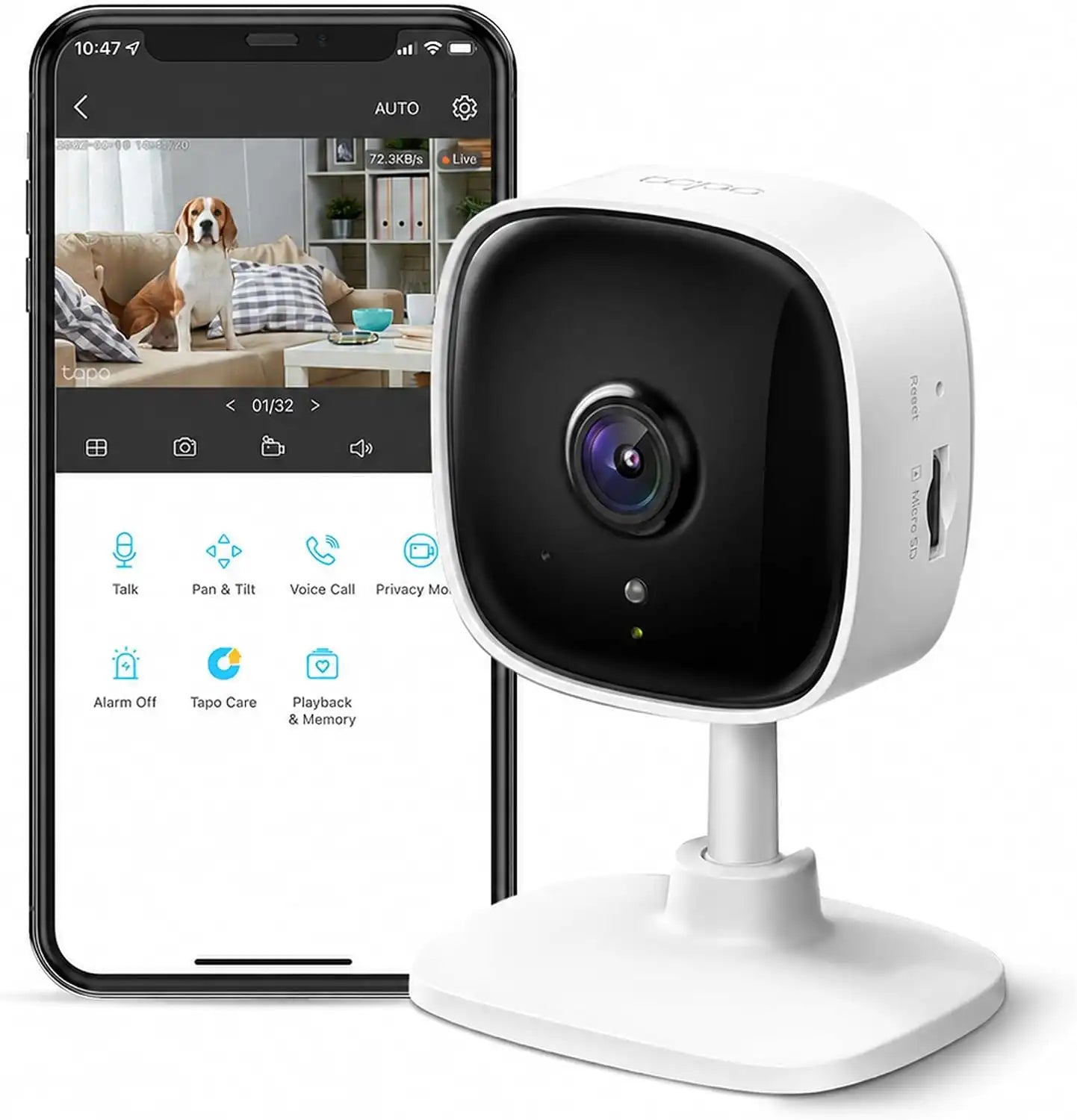 Tapo 1080P Indoor Security Camera, Baby Monitor, Dog Camera, Wired, C100