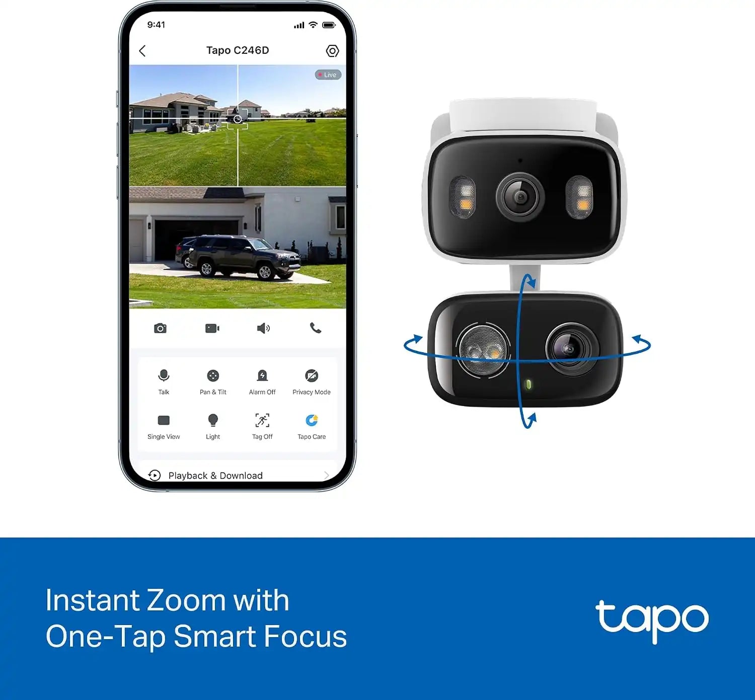 Tapo 2K Indoor/Outdoor Dual Lens Pan/Tilt Wired Security Camera, C246D