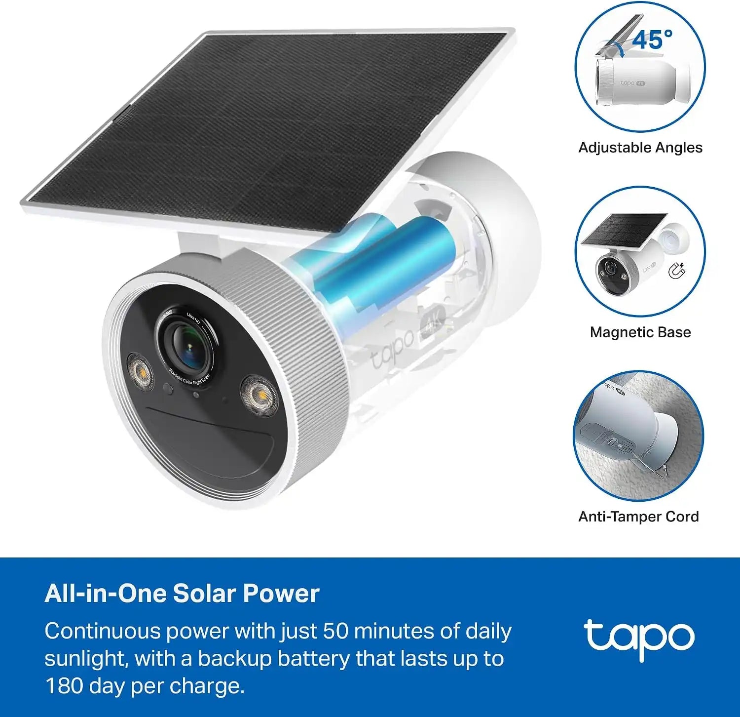 Tapo MagCam 4K Outdoor Wireless Security Camera, Integrated Solar, C465
