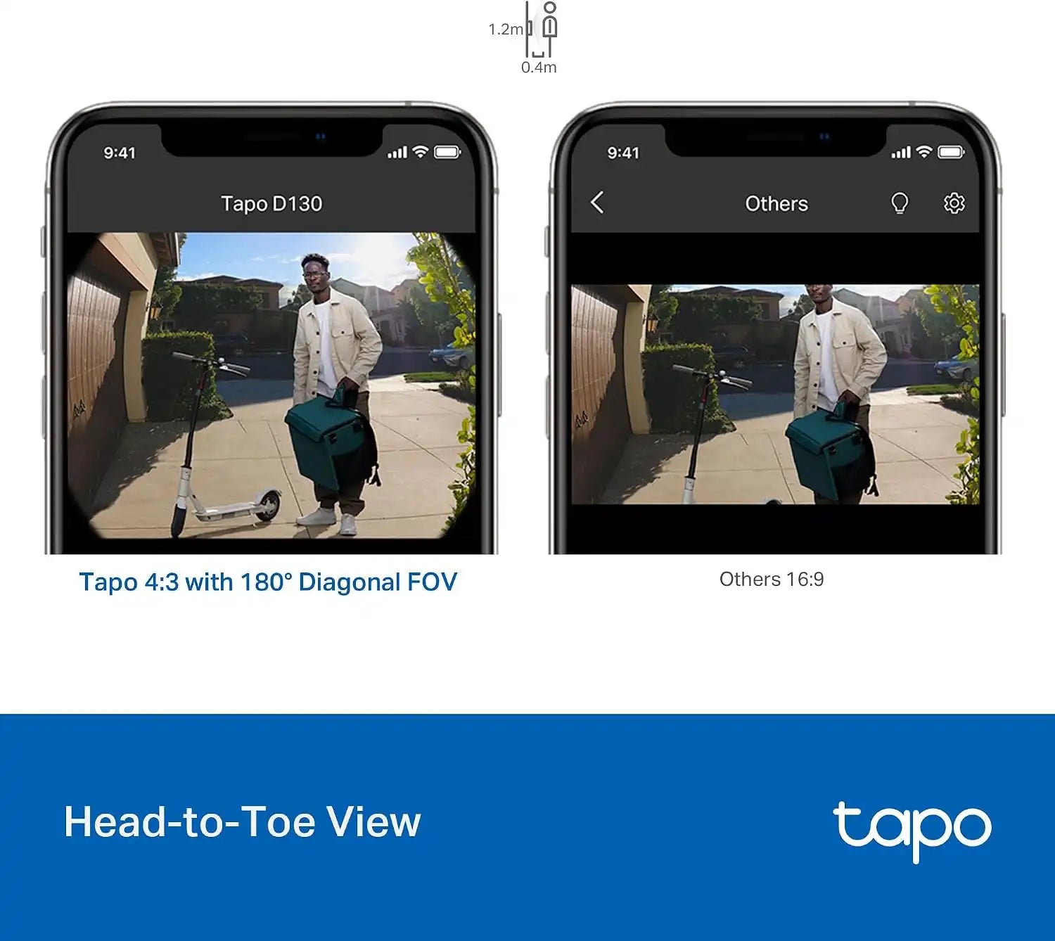 Tapo 2K Wired Smart Video Doorbell w/Chime, D130, 180° Ultra-Wide FOV