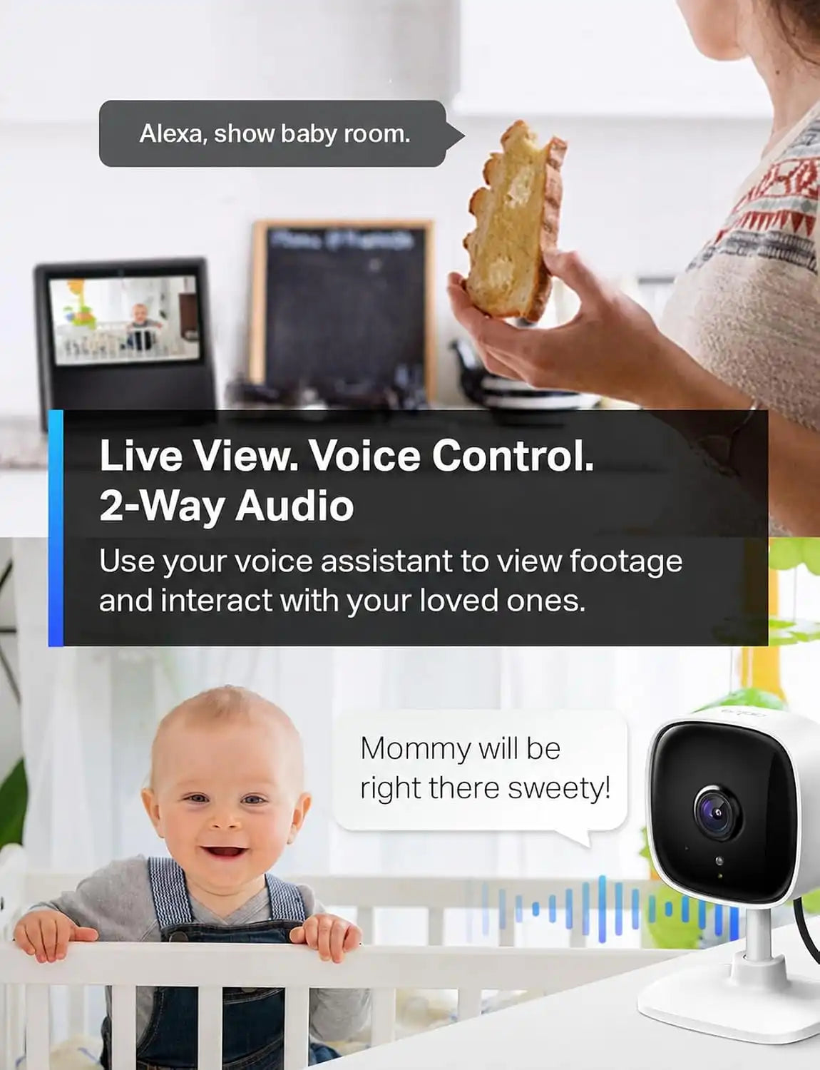 Tapo 1080P Indoor Security Camera, Baby Monitor, Dog Camera, Wired, C100