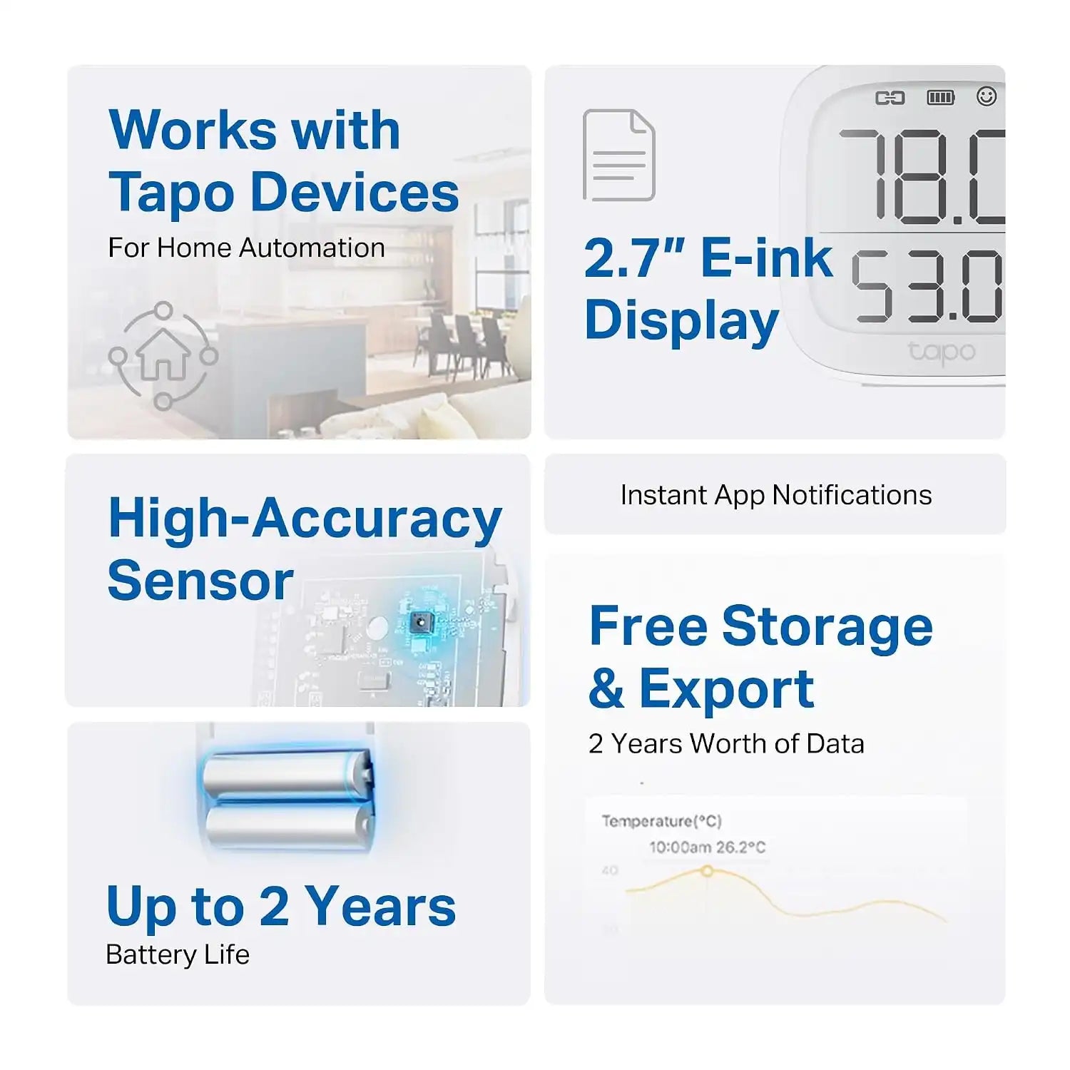 TP-Link Tapo Temperature and Humidity Sensor Kit: Temperature Sensor T315 + Hub Tapo H100 (2.7" E-Ink Display, Swiss-Made Sensor | Long-Lasting Performance | Real-Time Notification)