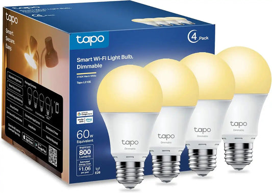Tapo Smart Light Bulbs L510E(4-Pack), A19 E26, 800 Lumens (60W Equivalent)
