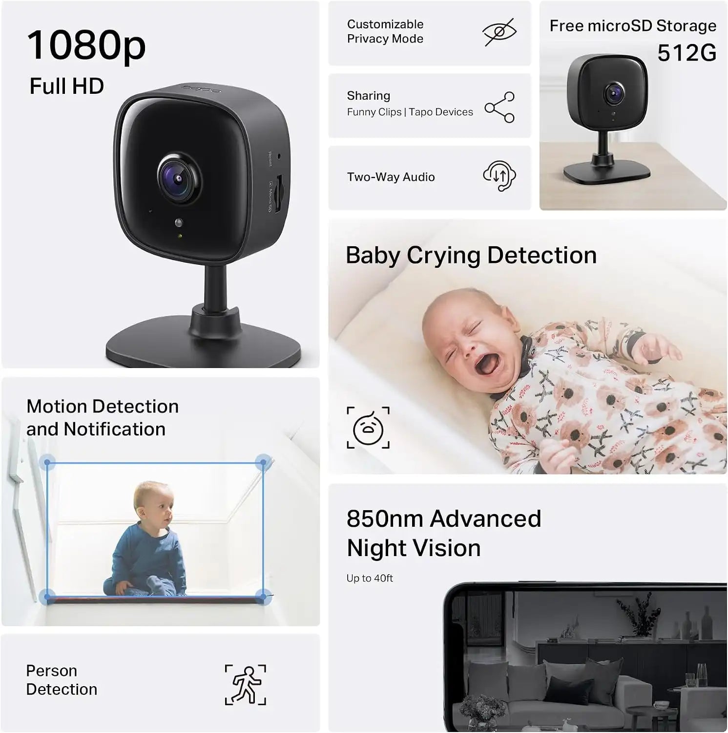 Tapo 1080P Indoor Security Camera, Baby Monitor, Dog Camera, C101