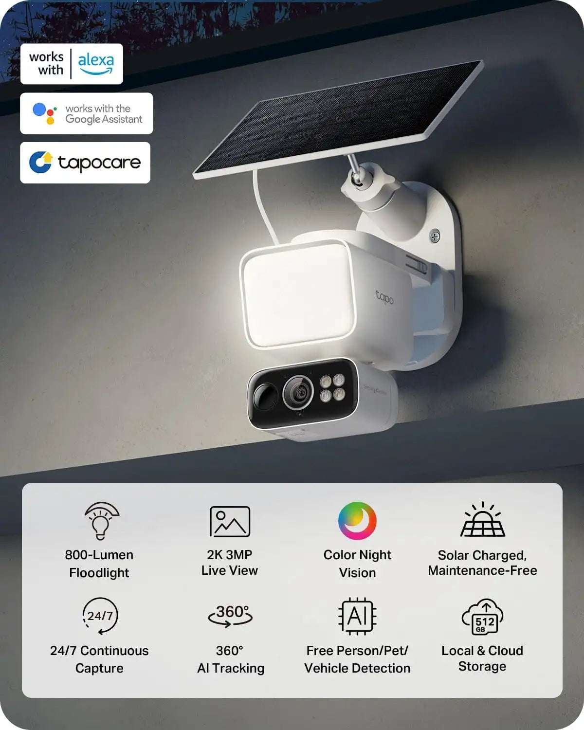 Tapo 2K Outdoor Pan/Tilt Wireless Floodlight Security Camera, C615F KIT