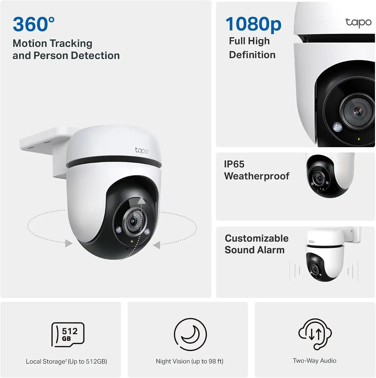 TP-Link Tapo 1080P Outdoor Wired Pan/Tilt Security Camera, C500