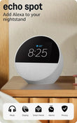 Amazon Echo Spot (newest model), Great for nightstands, offices and kitchens, Smart alarm clock, Designed for Alexa+, Glacier White