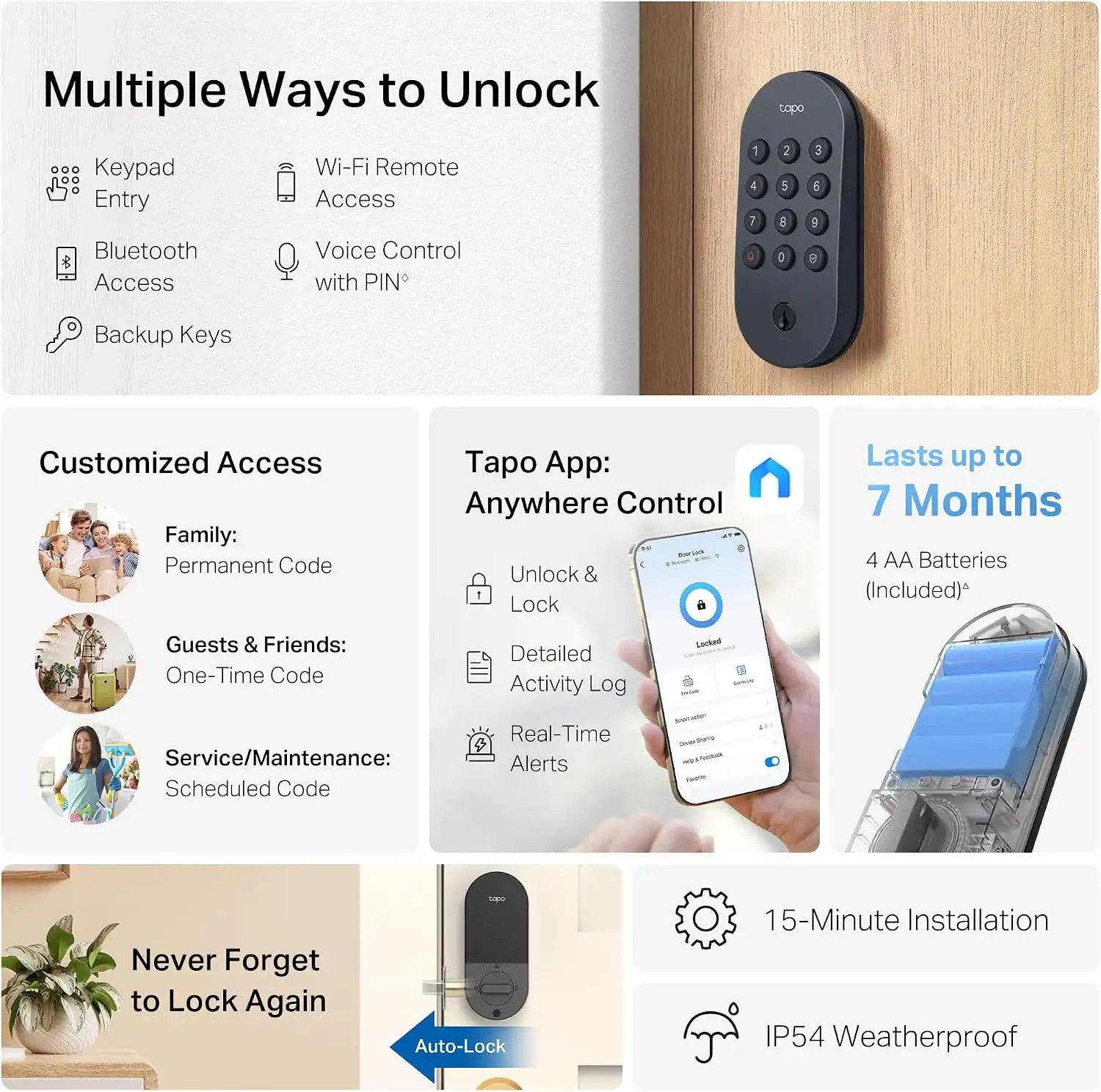 Tapo Smart Wi-Fi Deadbolt Door Lock, Keyless Tactile Buttons, DL100