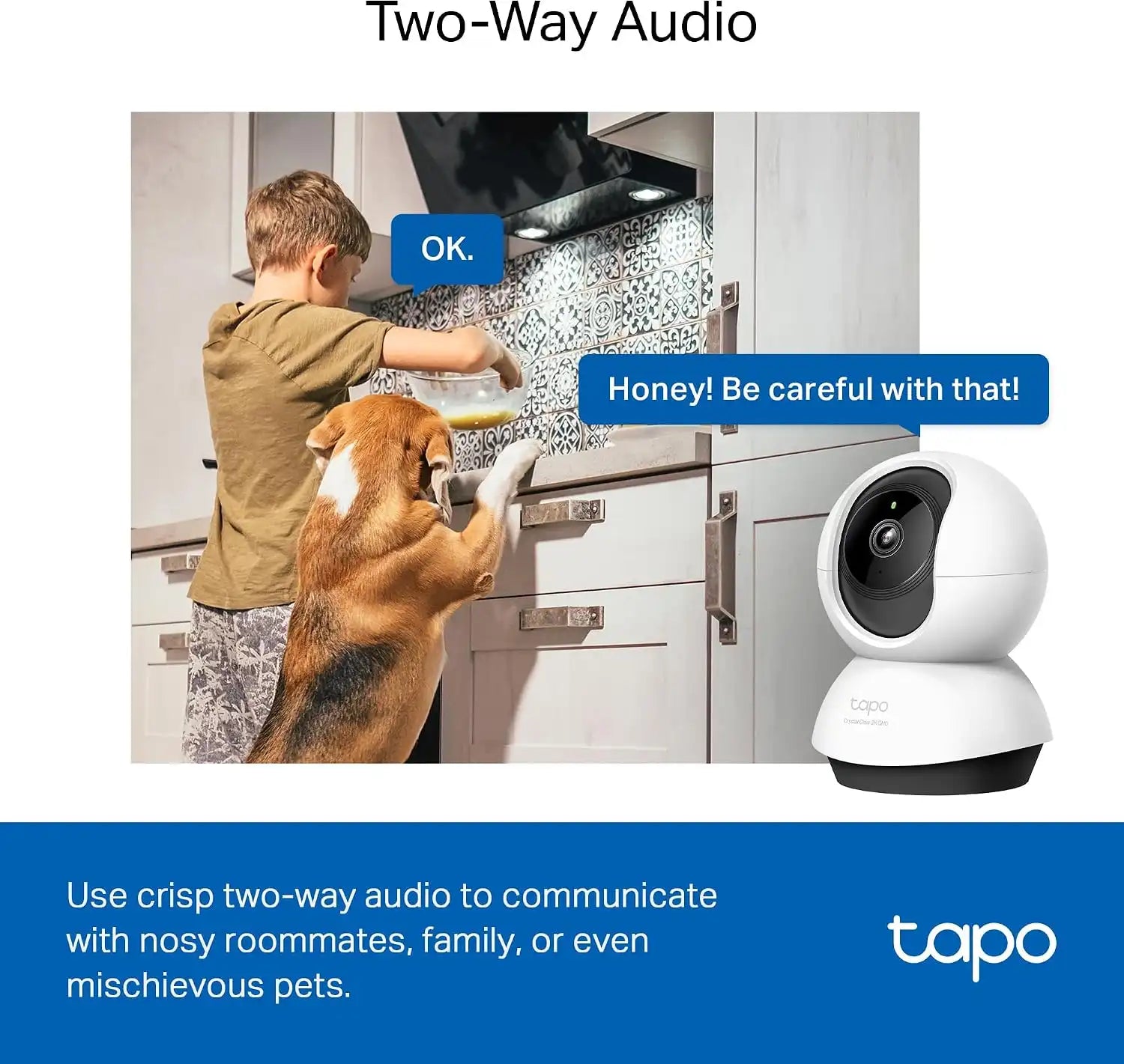 Tapo 2K+ Pan/Tilt Security Camera for Pet Camera, Baby Monitor, C220
