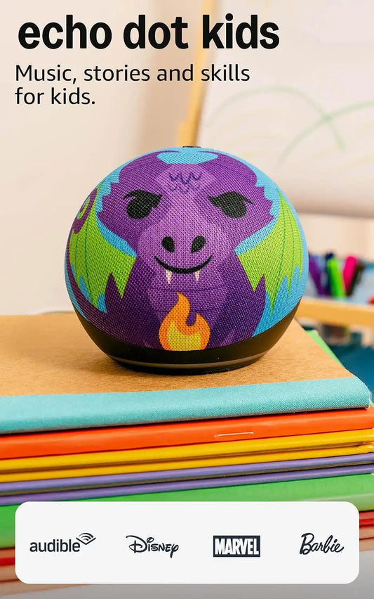 Amazon Echo Dot Kids (newest model), Smart speaker to enjoy age-appropriate audiobooks, sleep routines and Alexa+ experiences to create and learn, Dragon design