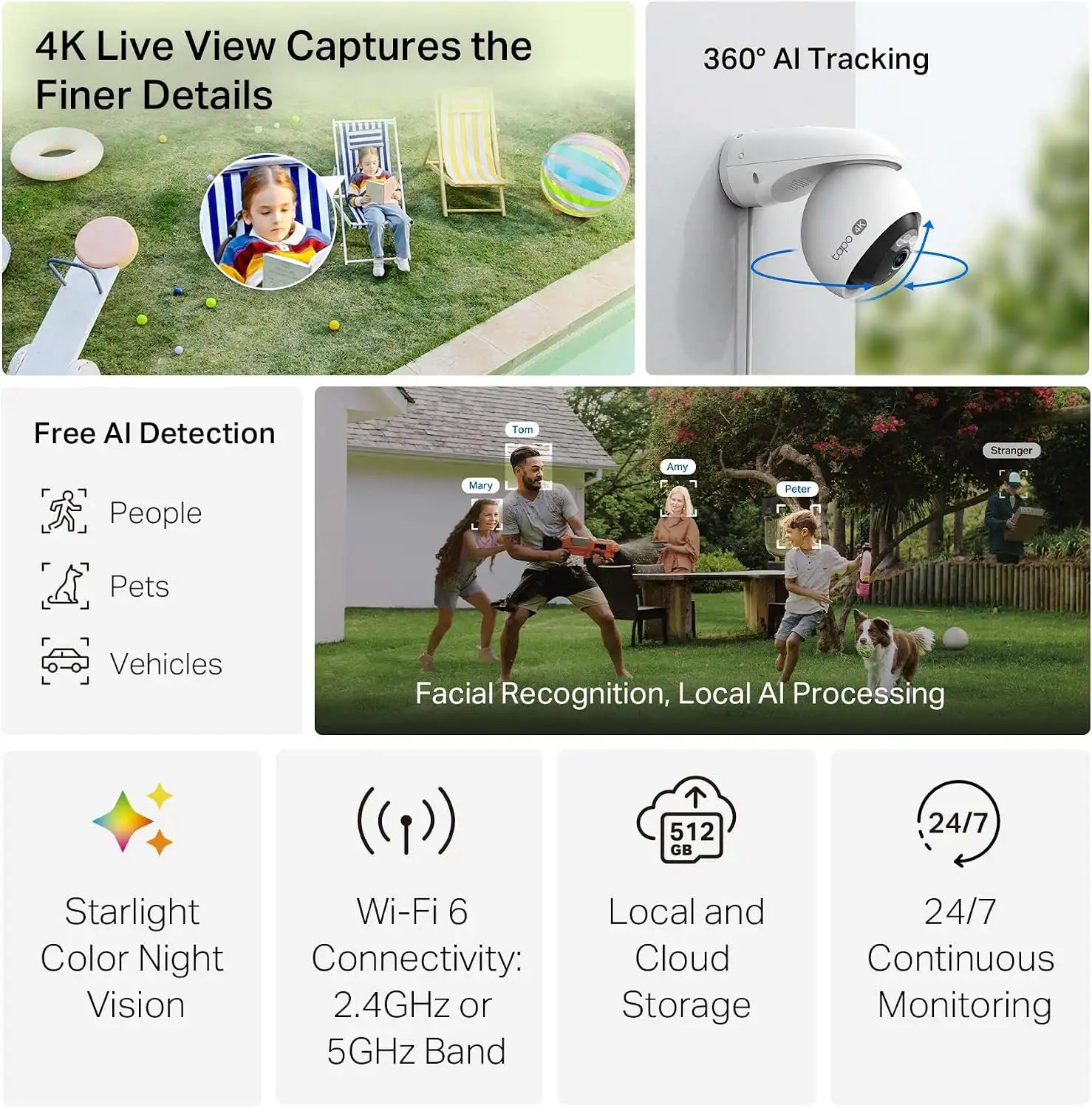 Tapo 4K Wired Pan/Tilt Outdoor Security Camera, C560WS, 360° View
