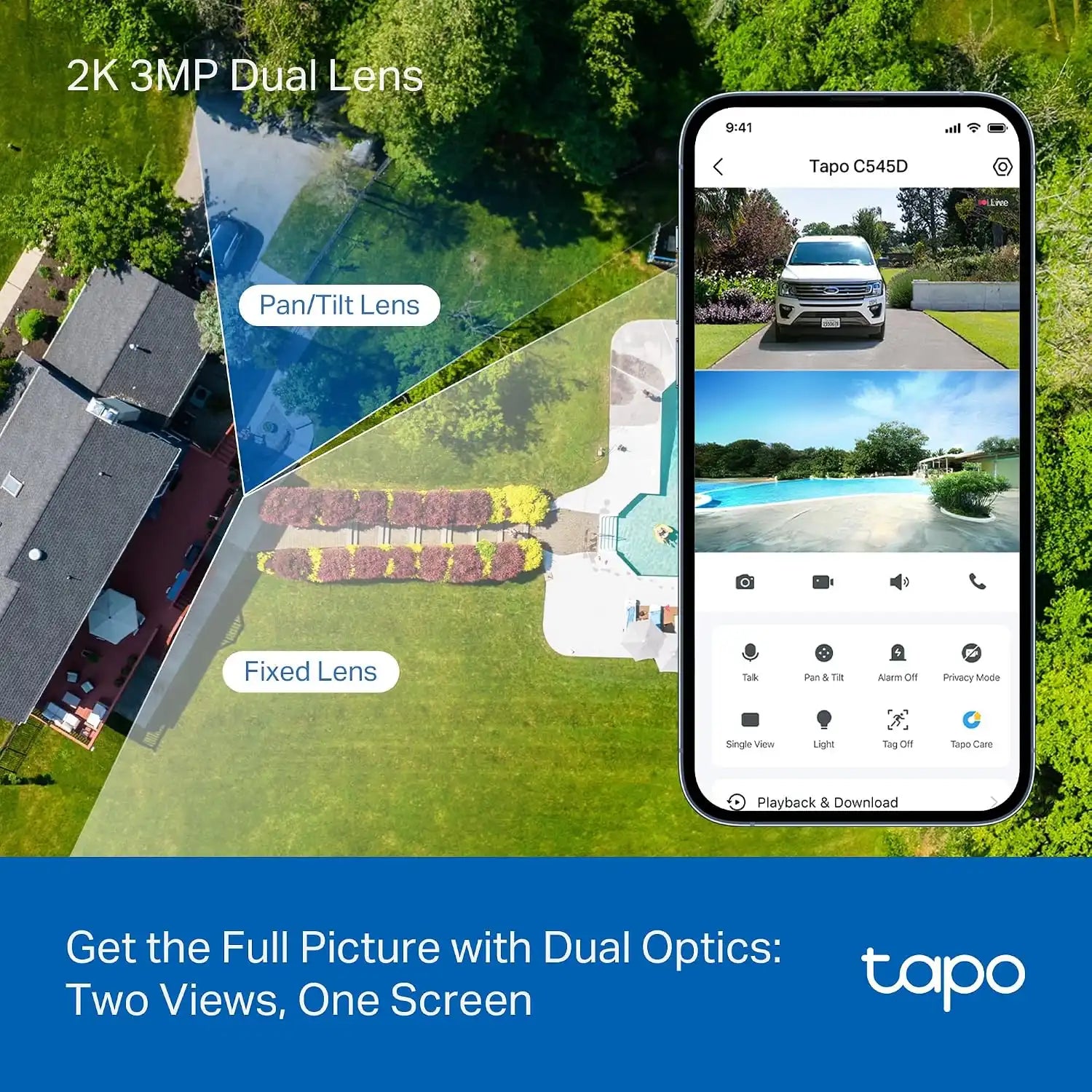 Tapo 2K Outdoor Dual Lens Pan/Tilt Wireless Security Camera, C545D