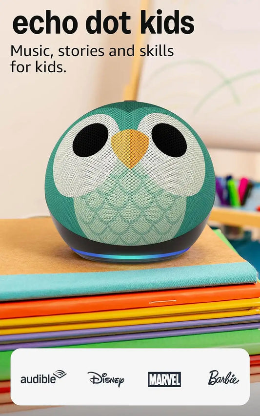 Amazon Echo Dot Kids (newest model), Smart speaker to enjoy age-appropriate audiobooks, sleep routines and Alexa+ experiences to create and learn, Owl design